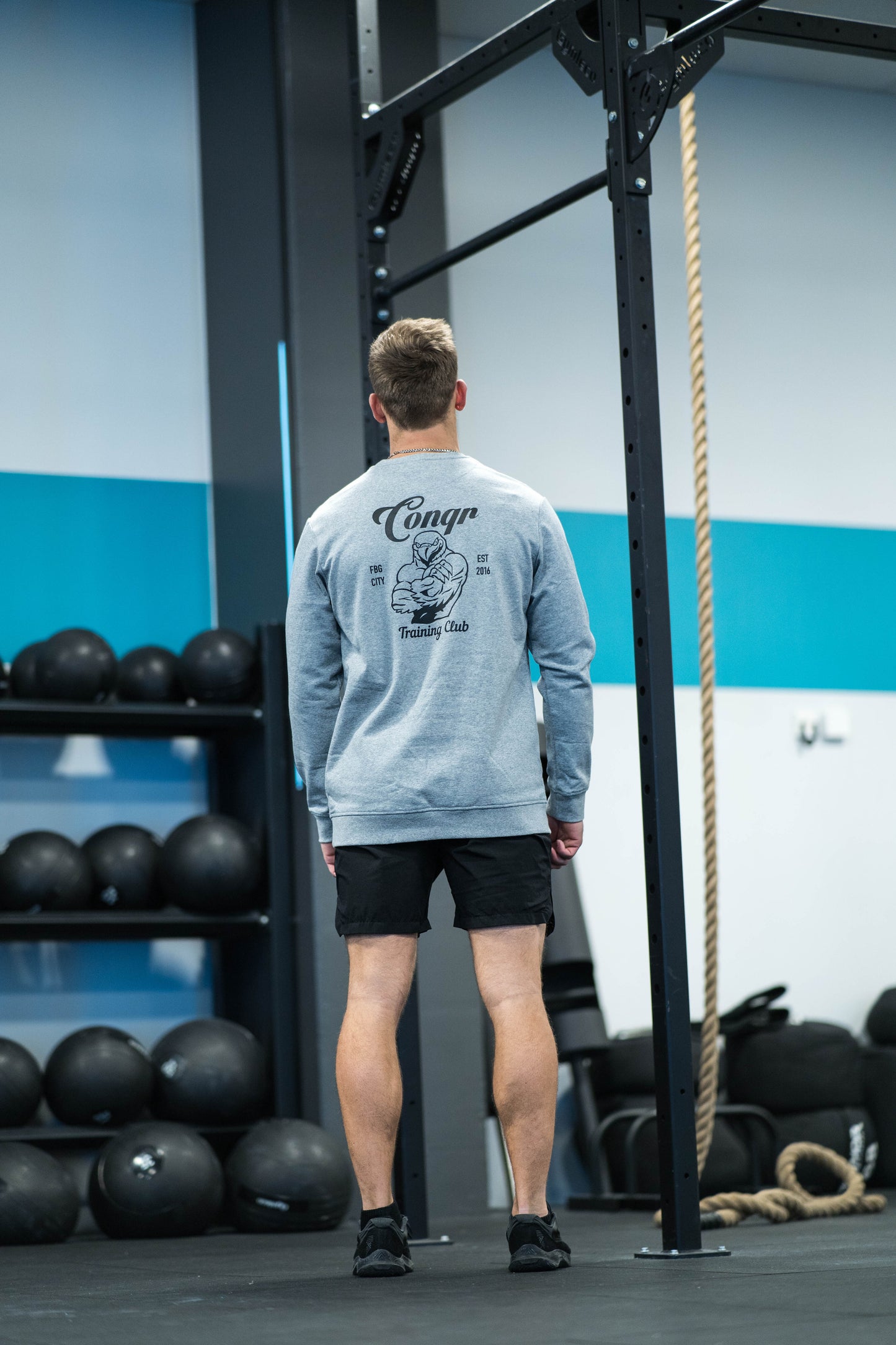 CONQR FALCON GREY CREWNECK SWEATSHIRT